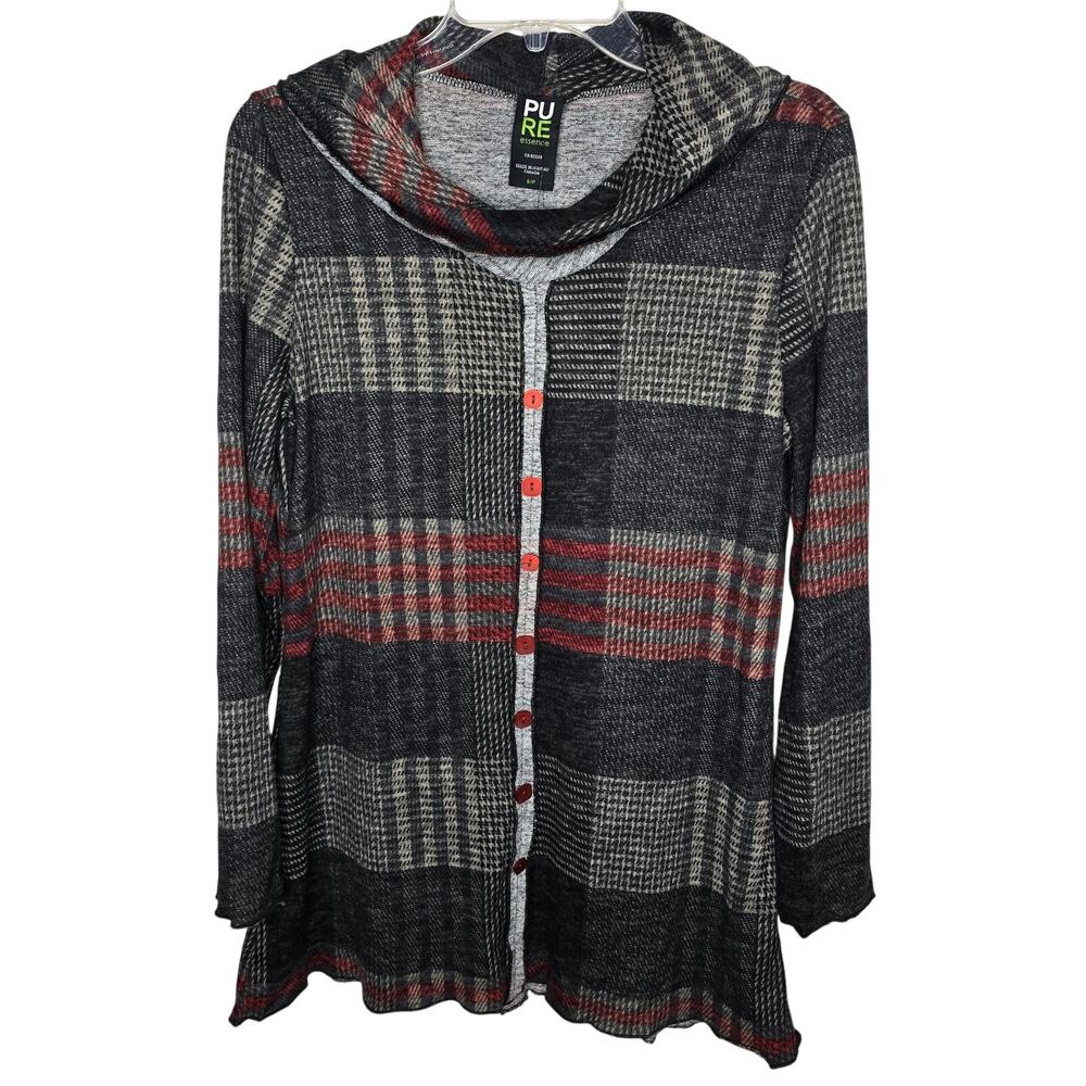 Pure Essence Patchwork Plaid Long Sleeve Cowl Neck Tunic Top Size Small NWT